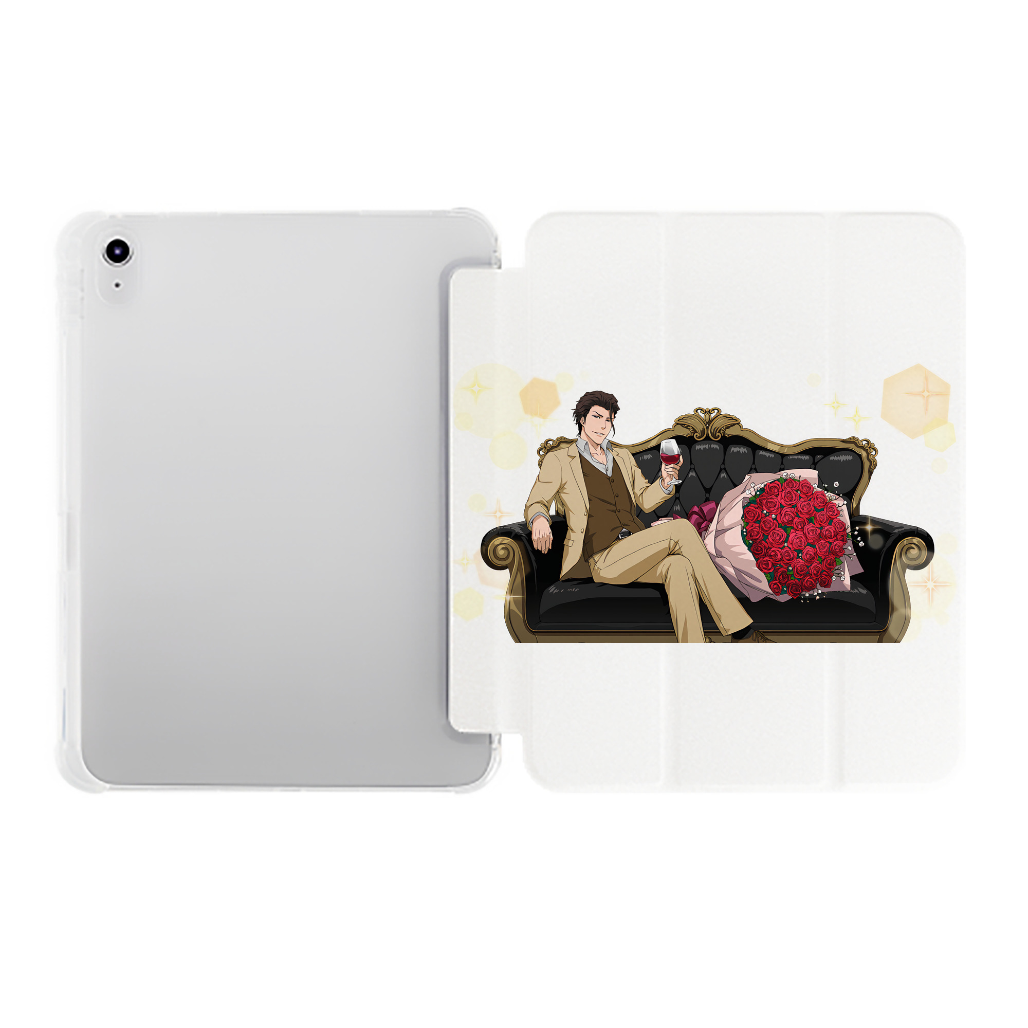 （画像用） ブリーチ 藍染 惣右介（あいぜん そうすけ） BLEACH Aizen Sousuke IPad ケース ペン収納付き 三つ折りスタンド PUレザー×シリコン 対応機種9.5/10.5/10.9インチ